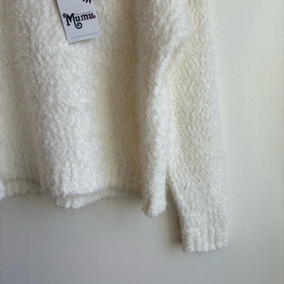 Show Me Your MuMu Women’s Crop Knubby Knit Sweater In White Eyelash NEW Large - Picture 3 of 6